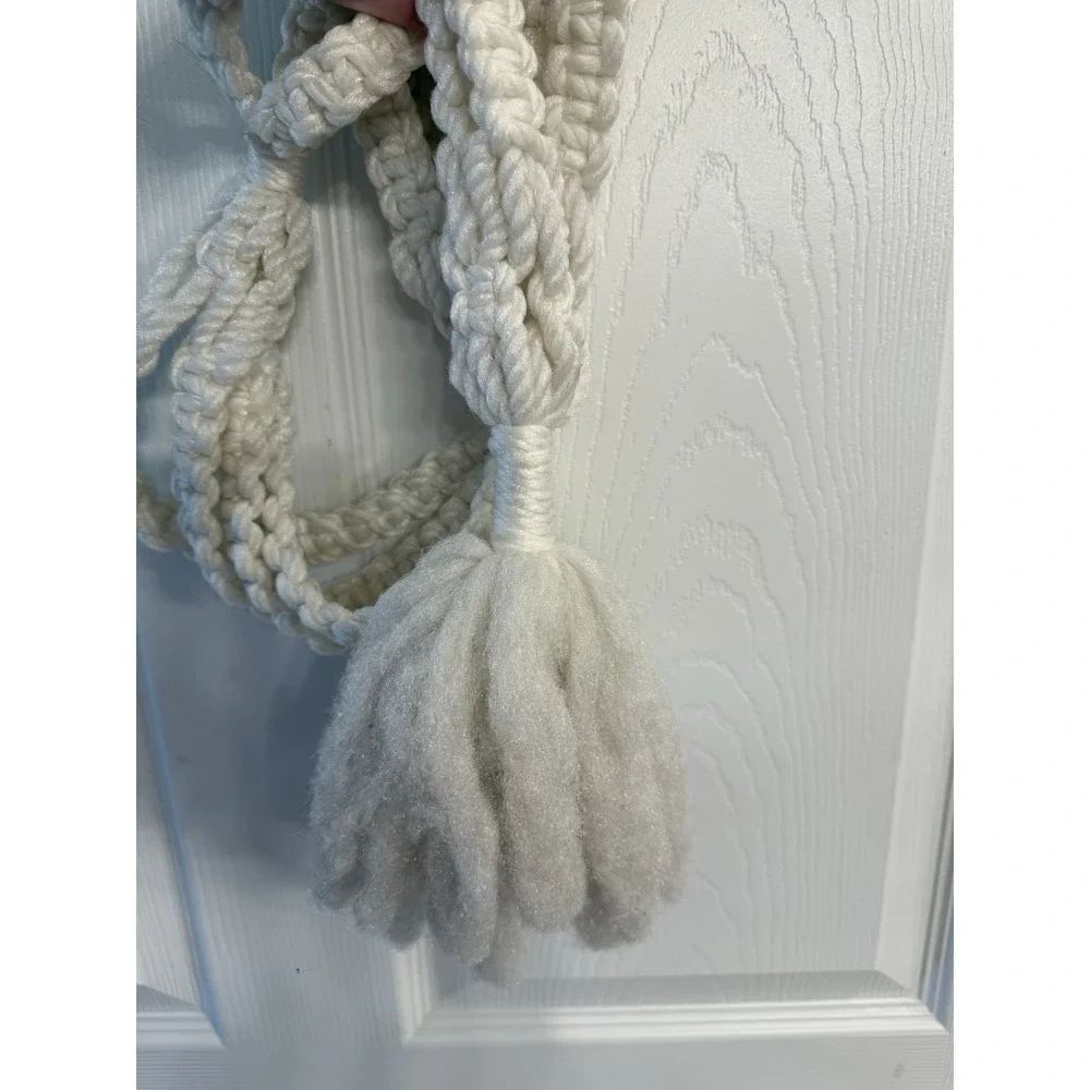 Pair Of VTG Wood Beaded (1) Macrame Plant Hanger White Set 2 Large 3 Plants/each